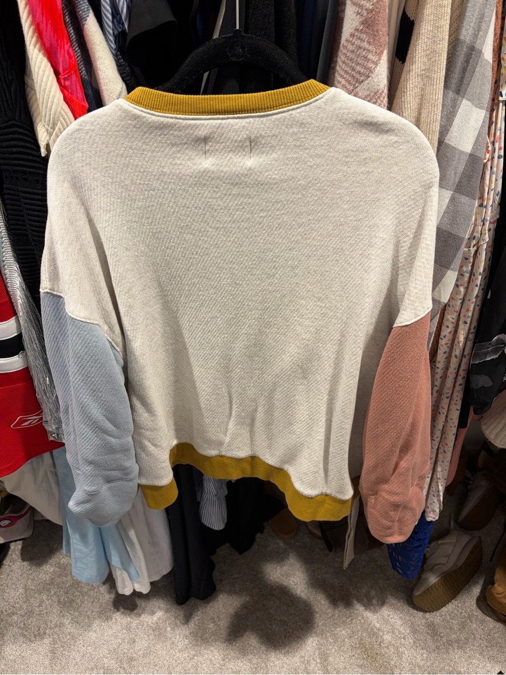 Madewell Cream Sweater with Blue and Pink Colorblock Sleeves